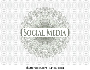 Green passport style rossete with text Social Media inside