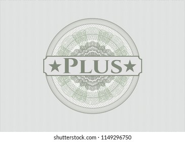 Green passport style rossete with text Plus inside