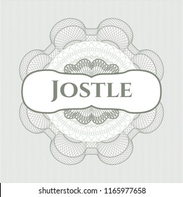 Green passport style rossete with text Jostle inside