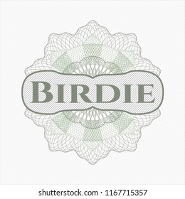 Green passport style rossete with text Birdie inside