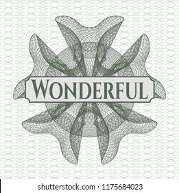 Green passport style rossete with text Wonderful inside