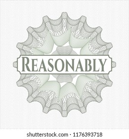 Green passport style rossete with text Reasonably inside
