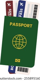 Green Passport with Two Boarding Pass for Travel Around the World