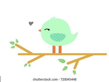 Green pastel bird On a white background