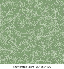 Green pastel botanical leaves seamless pattern print background texture. Vector illustration. Great for kids and home decor projects. Surface pattern design.