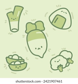 green pastel color theme of food pals vector