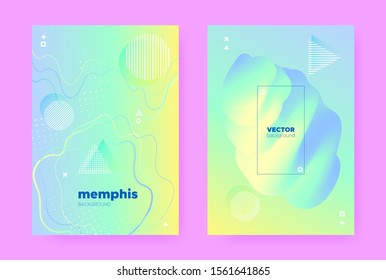 Green Pastel Cover. Abstract Memphis Elements. Fresh Wave Banner. Hologram Pattern. Pastel Poster. Yellow Abstract Gradient Background. Blue Liquid Design. Music Pattern. Pastel Flow.