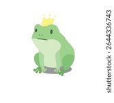 Green pastel frog wearing crown jumping editable vector cute white background isolated design illustration