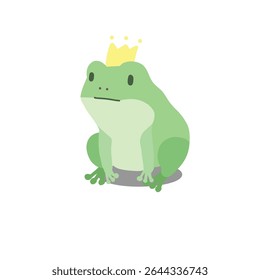 Green pastel frog wearing crown jumping editable vector cute white background isolated design illustration