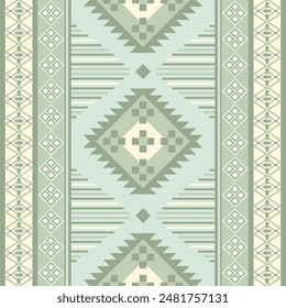 Patrón geomátrico sin costuras verde pastel , Estilo nativo americano , Fondo textil de diseño 