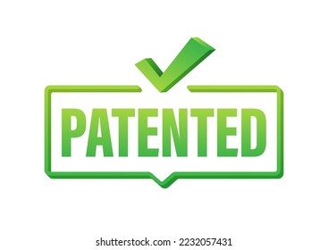 Green patented label on white background. Vector stock illustration