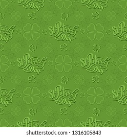 Green Patrick day seamless pattern with text St Patrick Day
