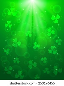 Green Patricks day background with clover, illustration. 