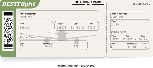 Green pattern of airline boarding pass tickets to plane for travel journey. Vector illustration