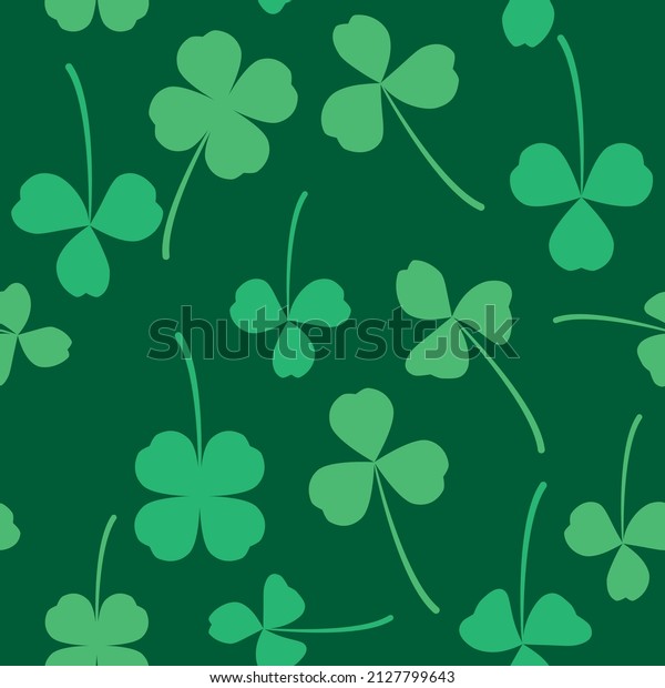 Green pattern clover leaf seamless vector shamrock
template for St. Patrick's day. Texture clover three and four
leaves good luck. 