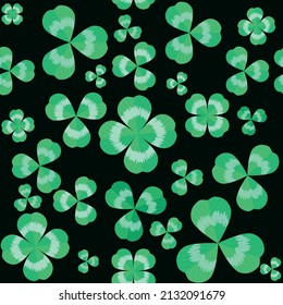 Green pattern clover trefoil leaf seamless border vector shamrock template for St. Patrick's day. 