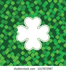 Green pattern with clovers, shamrock leaves for St. Patrick's Day. Holiday symbol with frame, border for text, for greeting cards, banner or invitation