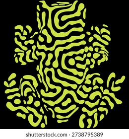 A green pattern coloured of frog skin and black background on the jungle