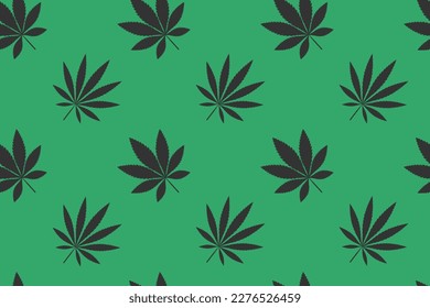 Grünes Muster dunkler Blätter von Cannabis Indica, Sativa. Medizinisches Marihuana. Einfache Form, für die grafische Gestaltung von Logo, Emblem, Zeichen, Abzeichen, Label.