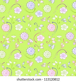 green pattern with flowers and leaves