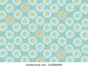 green pattern with flowers like daisies and marguerites