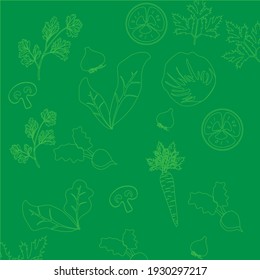 Green pattern with fruits and vegetables