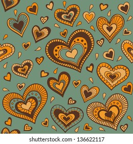 Green pattern with gold hearts