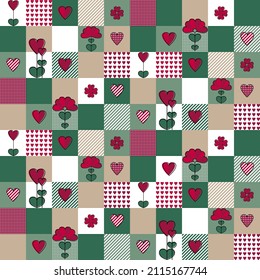 Green pattern heart plant geometry in modern style on colorful background. Geometric texture vector template. Seamless abstract illustration design.