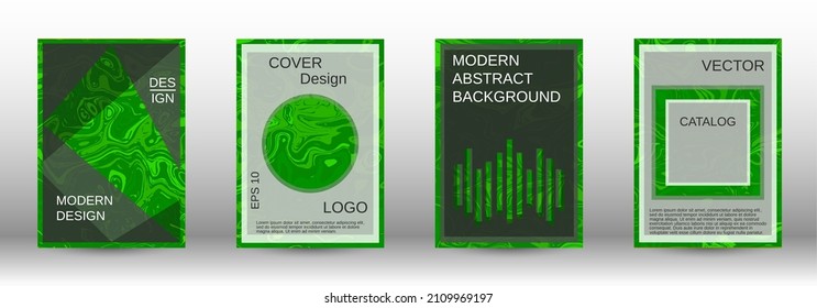 Green pattern with lava shapes.Modern case set. Abstract marble pattern. Bright illustration consisting of blurred lines, circles. Template for your business design.