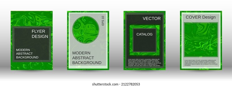 Green pattern with lava shapes.Modern case set. Abstract marble pattern. Bright illustration consisting of blurred lines, circles. Template for your business design.
