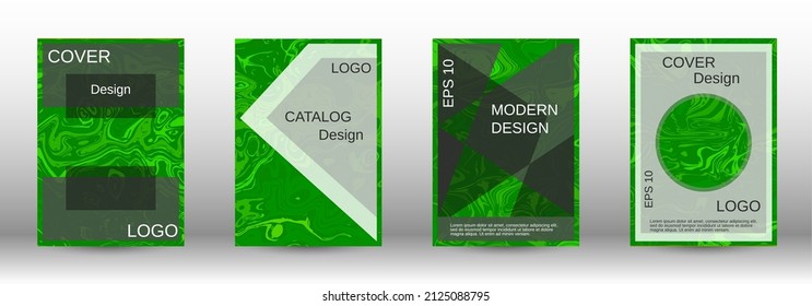 Patrón verde con formas de lava.Conjunto de estuches moderno. Patrón abstracto de mármol. Ilustración brillante compuesta de líneas borrosas, círculos. Plantilla para el diseño de su negocio.