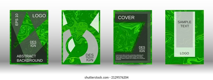 Green pattern with lava shapes.Modern case set. Abstract marble pattern. Bright illustration consisting of blurred lines, circles. Template for your business design.