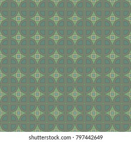 a green pattern made of circles cut in quarters and arranged in rows between them small squares