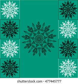 green pattern of mandalas . Vector illustration