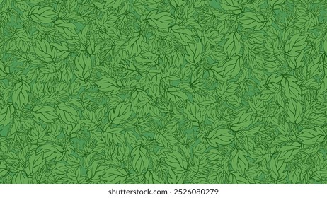 green pattern with mint leaves. Hand drawn vector illustration.