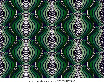 Green pattern with modern grenades for upholstery and fabrics. Seamless vector pattern.