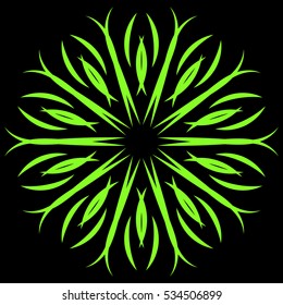 Green pattern on a black  background. Abstract Flower Mandala. Decorative element for design. snowflake. Zentangle mandala style. Good idea for greeting cards, invitations, prints, textiles, tattoo.