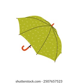 Green pattern opened umbrella. Vector illustration. Bright flat season illustration. Cozy autumn object isolated on a white background