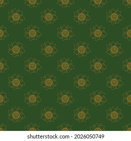 Green pattern of sunflower with seeds. Vector flat illustration