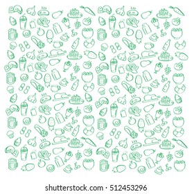 green patterns food coffee beer ice cream fruits vegetables