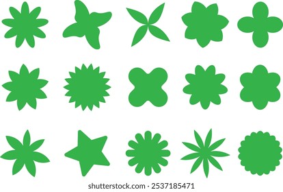 green patterns of various shapes including flowers, stars, and four leaves