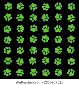 Green paw pattern on black background.