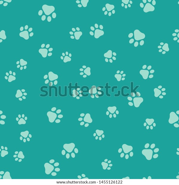 緑の背景にシームレスなパターンに緑の前足の印刷アイコン 犬や猫の足跡 動物の足跡 ベクターイラスト のベクター画像素材 ロイヤリティフリー