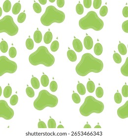 Green paw prints with claw seamless pattern