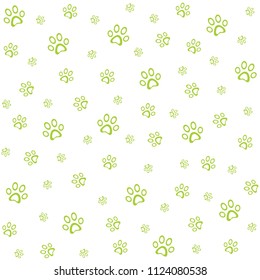 Green paws pattern, background vector illustration