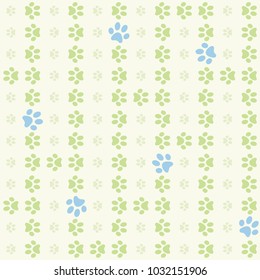 Green paws seamless pattern yellow digital background