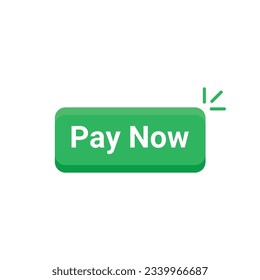 botón de pago verde ahora aislado en blanco. concepto de servicio de operaciones de pago 24 o 7 para compras o ventas al por menor en todo el mundo. estilo de caricatura plana tendencia diseño de logotipo de arte gráfico moderno elemento de interfaz de usuario