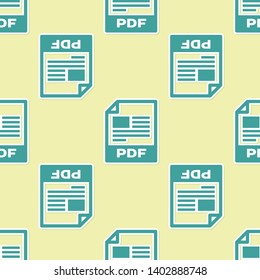 Green PDF file document icon. Download pdf button icon isolated seamless pattern on yellow background. PDF file symbol. Vector Illustration