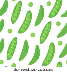 Green pea in flat style. Seamless vegetable pattern on white background.
