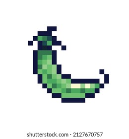 Green pea pixel art icon. Legume bean logo. 8-bit sprite. Game development, mobile app.  Isolated vector illustration